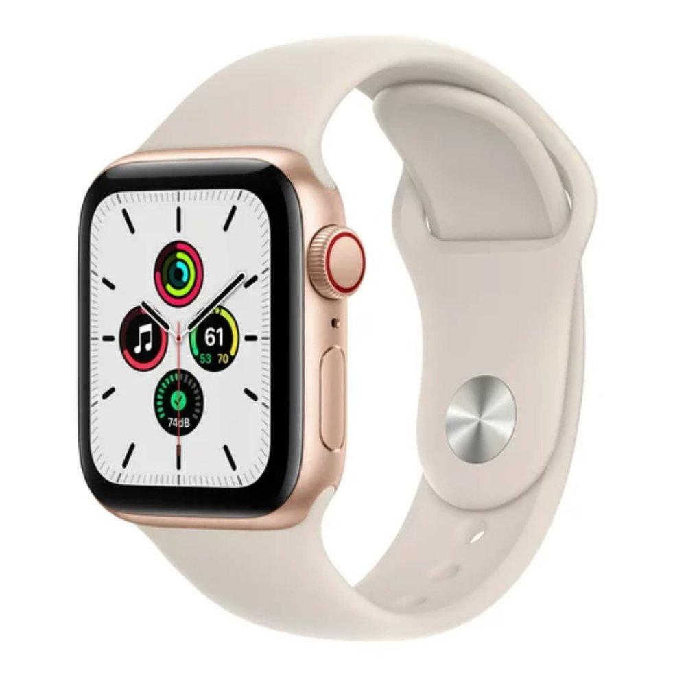 Apple Smartwatch with Gold Case and White Band